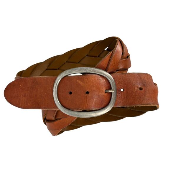 American Eagle Unisex Leather Braided Belt Medium Adjustable Brown 70s Boho - Picture 2 of 9